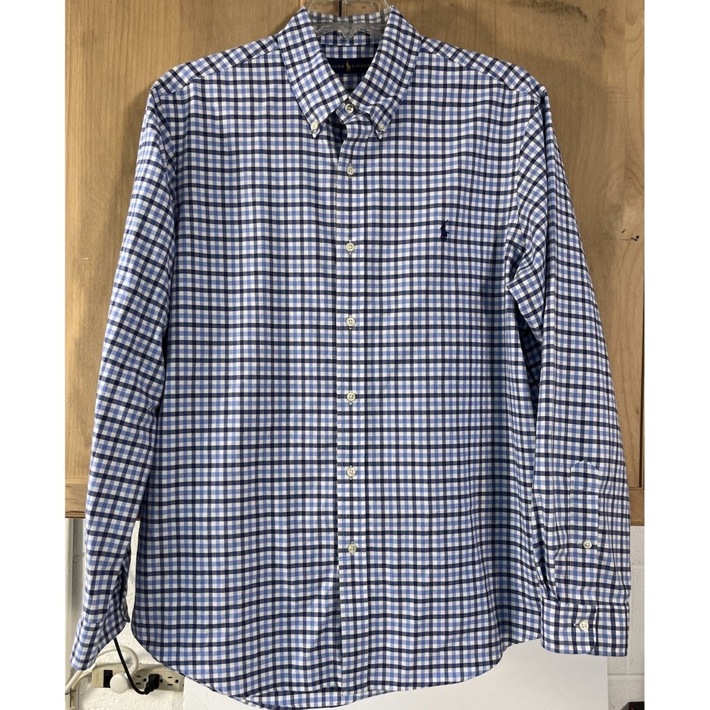 Ralph Lauren Button Down Shirt‎ Mens XL Blue Gingham Long Sleeve Pony